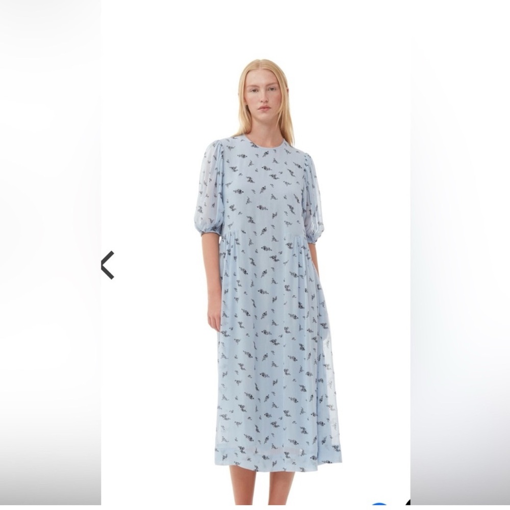 Ganni Light Blue Floral Midi Dress